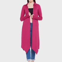 Hypernation Women Magenta Solid Longline Cotton Shrug-picture-41