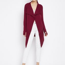 Hypernation Women Maroon Longline Open Front Shrug-picture-44