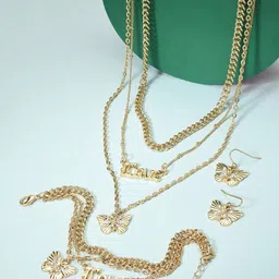 AMI Women Gold-Plated Multi Layered Necklace and Earrings & With Bracelet-picture-23