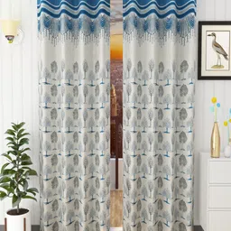 Homefab India Turquoise Blue & White Set of 2 Floral Room Darkening Door Curtain-picture-40