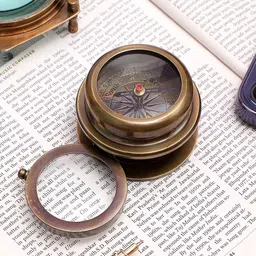 EXIM DECOR Rust Brown Brass Antique Compass Sliding Magnifying Glass Showpiece-picture-19