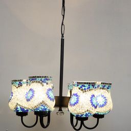 Devansh White & Blue Mosaic Design Glass 6 Shades Chandelier-picture-19