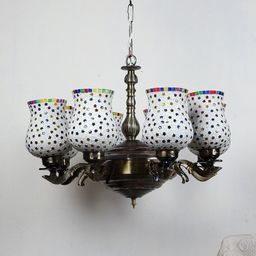 Devansh White & Yellow Mosaic Design Glass 8 Shades Chandelier-picture-7