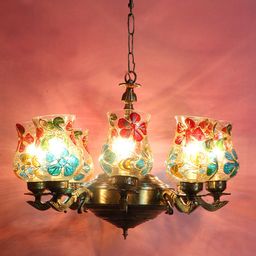 Devansh Red & Blue Mosaic Design Glass 8 Shades Chandelier-picture-13