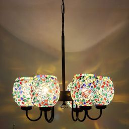 Devansh White & Yellow Mosaic Design Glass 6 Shades Chandelier-picture-20