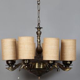 Devansh Beige & Gold-Toned Textured Jute 8 Lamp Shades Chandelier-picture-15