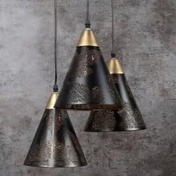 MFD HOME FURNISHING Black & Gold Toned Textured Ceiling Lamp With 3 Shade Light-picture-18