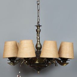 Devansh Beige & Gold-Toned Textured Jute 8 Lamp Shades Chandelier-picture-11