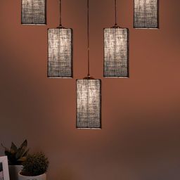 Devansh Blue Square Jute Quintuple Hanging Lamp-picture-3
