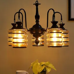 MFD HOME FURNISHING Black & Brown Metal Chandelier With 6 Lights-picture-34