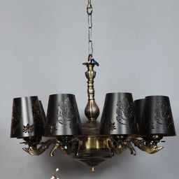 Devansh Black & Gold-Toned Lord Ganesh Design Metal Etching 8 Lamp Shades Chandelier-picture-17