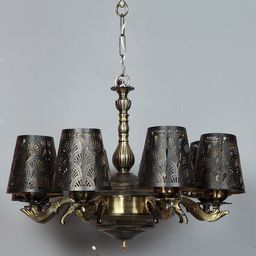 Devansh Black & Gold-Toned Self Design Metal Etching 8 Lamp Shades Chandelier-picture-10