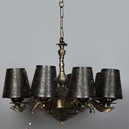 Devansh Black & Gold-Toned Self Design Metal Etching 8 Lamp Shades Chandelier-picture-3