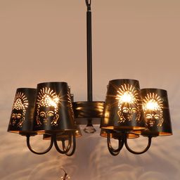 Devansh Black Buddha Design Metal Etching 6 Lamp Shades Chandelier-picture-22