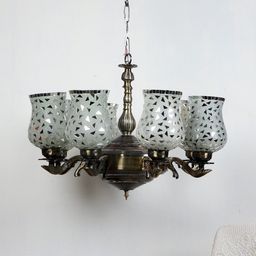 Devansh Silver Toned Mosaic Design Glass 8 Shades Chandelier-picture-14