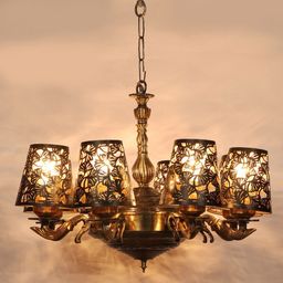 Devansh Black & Gold-Toned Self Design Metal Etching 8 Lamp Shades Chandelier-picture-12
