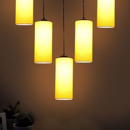 Devansh Yellow & Black Cotton Cylinder Shaped Quintuple Hanging Lamp-picture-37