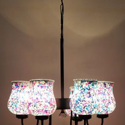 Devansh White & Pink Mosaic Design Glass 6 Shades Chandelier-picture-12