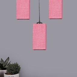 Devansh Pink & Black 3 Pcs Textured Cluster Square Shaped Hanging Lamps With Jute Shades-picture-28