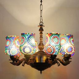Devansh White & Blue Mosaic Design Glass 8 Shades Chandelier-picture-0