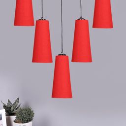 Devansh Red Cotton Conical Quintuple Hanging Lamp-picture-4