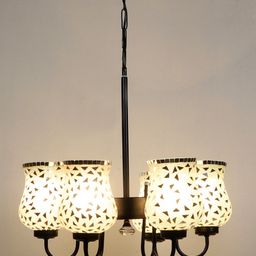 Devansh White & Black Mosaic Design Glass 6 Shades Chandelier-picture-21