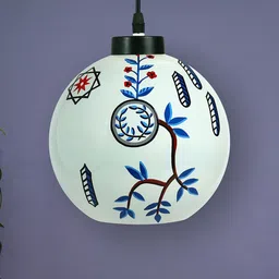 POSH-N-PLUSH White & Blue Contemporary Glass Hand Painted Hanging Lamp-picture-19