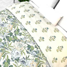 THE WHITE MOSS White & Green Floral Heavy Winter 300 GSM Double Bed Comforter-picture-30
