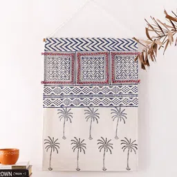 HANDICRAFT PALACE White & Blue Bohemian Hand Block Palm Tree Printed Tapestry Wall Hanging-image-89