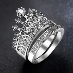 Yellow Chimes Women Set Of 2 Silver-Plated White Crystal-Studded Finger Rings-picture-17