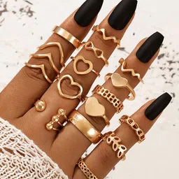 Jewels Galaxy Set Of 17 Gold-Plated Contemporary Stackable Finger Rings-picture-26