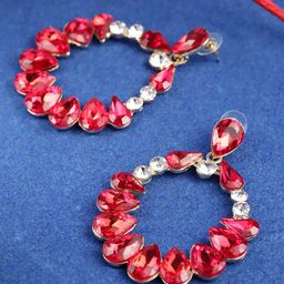 YouBella Red Gold-Plated Stone-Studded Oval Drop Earrings-picture-47
