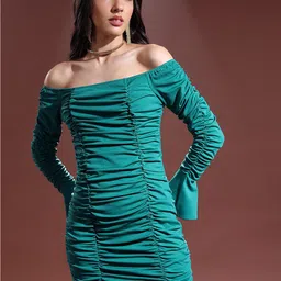 Tokyo Talkies Teal Off-Shoulder Bodycon Mini Dress-picture-26