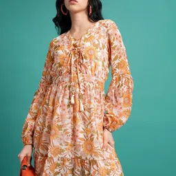 Tokyo Talkies Yellow Floral Printed Fit & Flare Mini Dress-picture-38