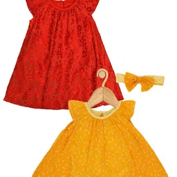 Creative Kids Infants Girls Pack Of 2 Floral Printed Cap Sleeves A-Line Romper Dress image 1