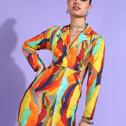 fuchsia PRETTY LOVING THING Abstract Printed Bodycon Mini Dress-picture-19