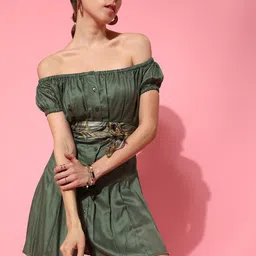 STREET 9 Women Lovely Olive Solid Dress-image-3