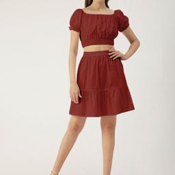 Moomaya Pure Cotton Crop Top With Mini Skirt-picture-24