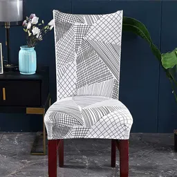 HOUSE OF QUIRK White & Black 2 Pcs Geometric Printed Stretchable Removable Chair Covers-image-47