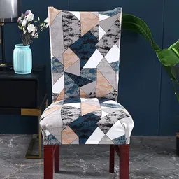HOUSE OF QUIRK Blue & Grey 6 Pieces Printed Stretchable Removable Chair Covers-picture-22