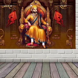 Wallpics Red & Yellow Chatrapati Shivaji Maharaj Printed Waterproof Wall Poster-image-82