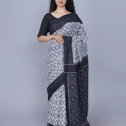 KIAARON Geometric Printed Cotton Linen Block Print Saree-picture-18