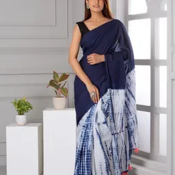KIAARON Tie and Dye Pure Cotton Half and Half Block Print Saree-image-21