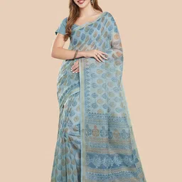 Rani Saahiba Ethnic Motifs Printed Zari Block Print Saree-picture-17
