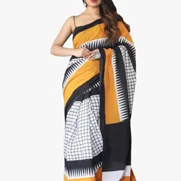 clothonus Checked Printed Pure Cotton Ikat Saree-image-11