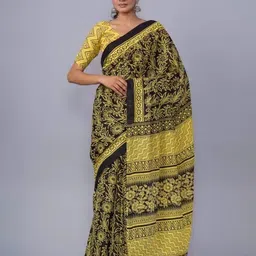 KIAARON Ethnic Motifs Printed Pure Cotton Block Print Saree-picture-14