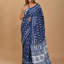 KIAARON Ethnic Motifs Pure Cotton Block Print Saree-image-38