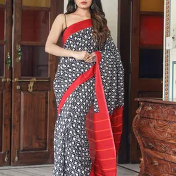 KIAARON Ethnic Motifs Pure Cotton Block Print Saree-picture-10