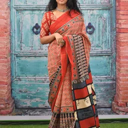 KIAARON Ethnic Motifs Pure Cotton Block Print Saree-picture-28