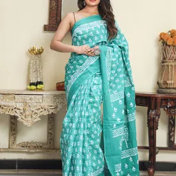 KIAARON Ethnic Motifs Pure Cotton Block Print Saree-picture-23